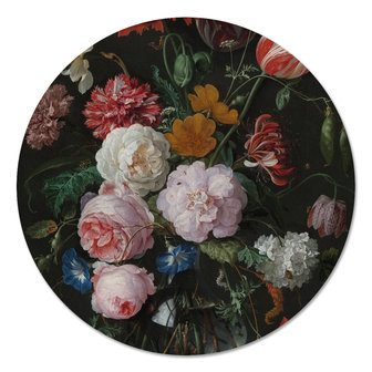 Muurcirkel Stilleven met bloemen in een glazen vaas - Jan Davidsz de Heem