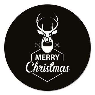 Muurcirkel - Merry Christmas met Rendier zwart wit