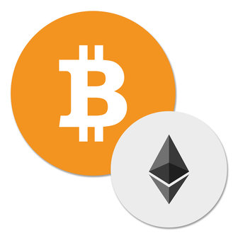 Muurcirkel Bitcoin &amp; Ethereum logo