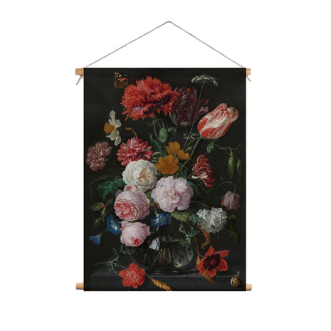 Textielposter Stilleven met bloemen in een glazen vaas - Jan Davidsz de Heem