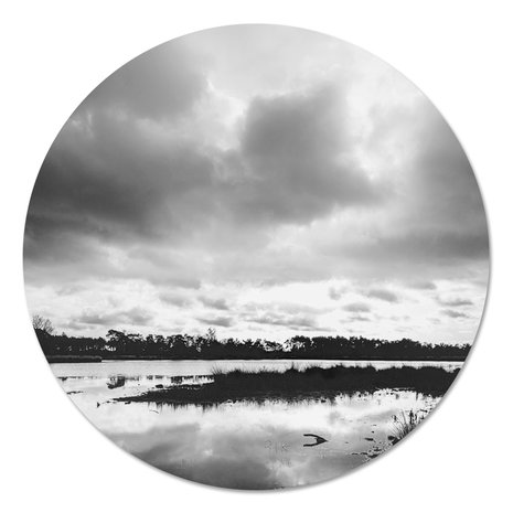 Muurcirkel - Landschap met wolken Zwart Wit PB