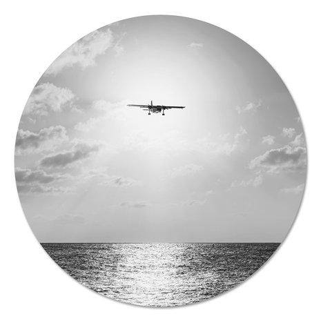 Muurcirkel - Vliegtuig in de zon Zwart Wit PB