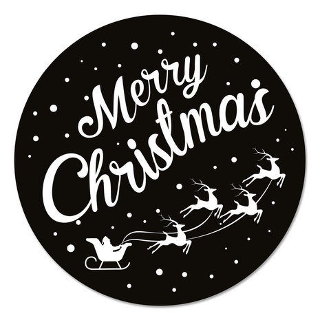 Muurcirkel - Merry Christmas met Kerstman zwart wit