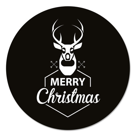 Muurcirkel - Merry Christmas met Rendier zwart wit