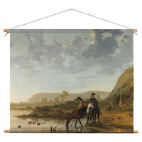 Textielposter Rivierlandschap met ruiters - Aelbert Cuyp