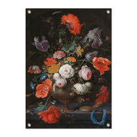 Tuinposter Stilleven met bloemen en horloge - Abraham Mignon