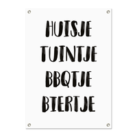 Tuinposter Huisje Tuintje BBQtje Biertje